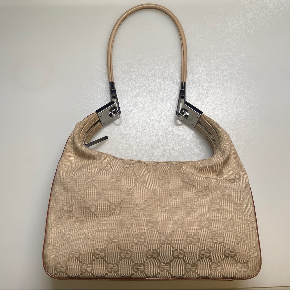 Gucci GG Canvas hobo Shoulder Bag Beige brown handbag